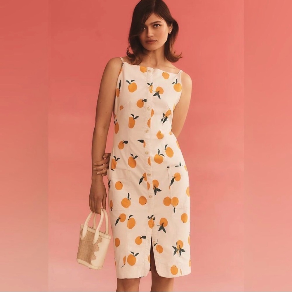 Maeve x Anthropologie Dylan Mierzwinski Colette Midi Dress Orange Citrus Size S